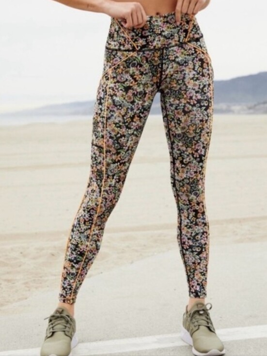 FP Movement by Free People Pants - NWOT Free People Movement Leggings Eden Floral Large Drawstring Neon Pockets